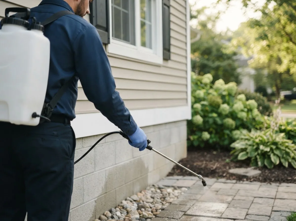 Pest control technician inspecting a home in Arcadia, OH